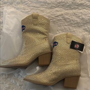 NFL Buffalo Bills Glittering Cream Heeled Boots
